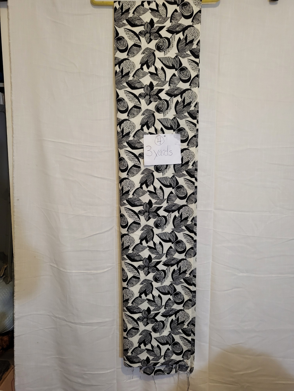 3 Yard Vintage Black & White Floral Fabric Bolt